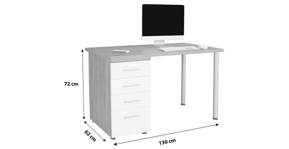 Schreibtisch mit Stauraum B 130cm H 72cm Avensis New - Eichefarben/Weiß, KONVENTIONELL, Holzwerkstoff (130/72/61,9cm) - Luca Bessoni
