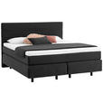 BOXSPRINGBETT 180/200 cm,  in Dunkelgrau, Matratze, Kissen, gepolstertes Kopfteil, Topper, H2 + H3 = mittel + fest  - Dunkelgrau/Schwarz, KONVENTIONELL, Holz/Textil (180/200cm) - Novel