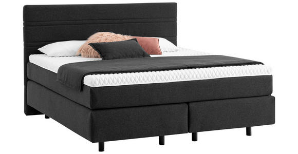 BOXSPRINGBETT 180/200 cm,  in Dunkelgrau, Matratze, Kissen, gepolstertes Kopfteil, Topper, H2 + H3 = mittel + fest  - Dunkelgrau/Schwarz, KONVENTIONELL, Holz/Textil (180/200cm) - Novel
