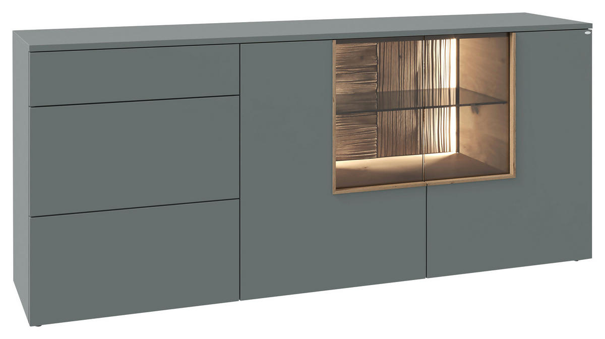 SIDEBOARD VLACERA LIVING 192/84/45 cm 3 Schublade(n)  - Wildeiche/Graugrün, Design, Glas/Holz (192/84/45cm) - Voglauer
