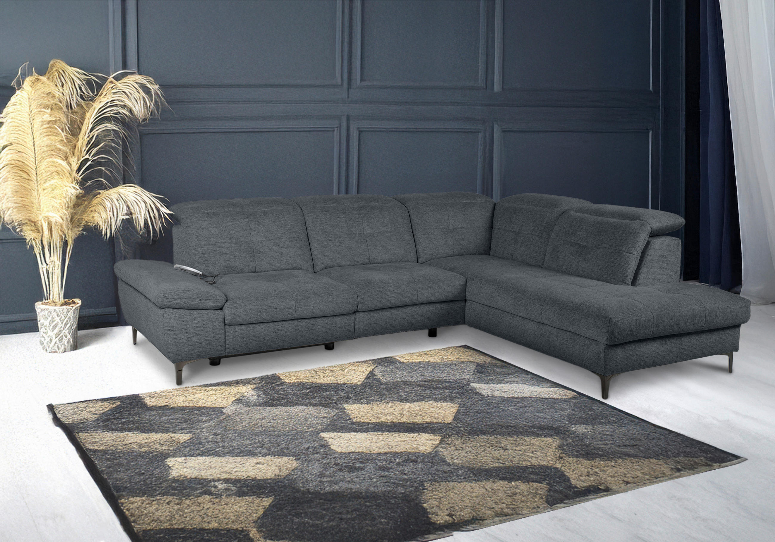 ECKSOFA Dunkelgrau Webstoff  - Dunkelgrau/Schwarz, KONVENTIONELL, Textil/Metall (288/225cm) - Carryhome