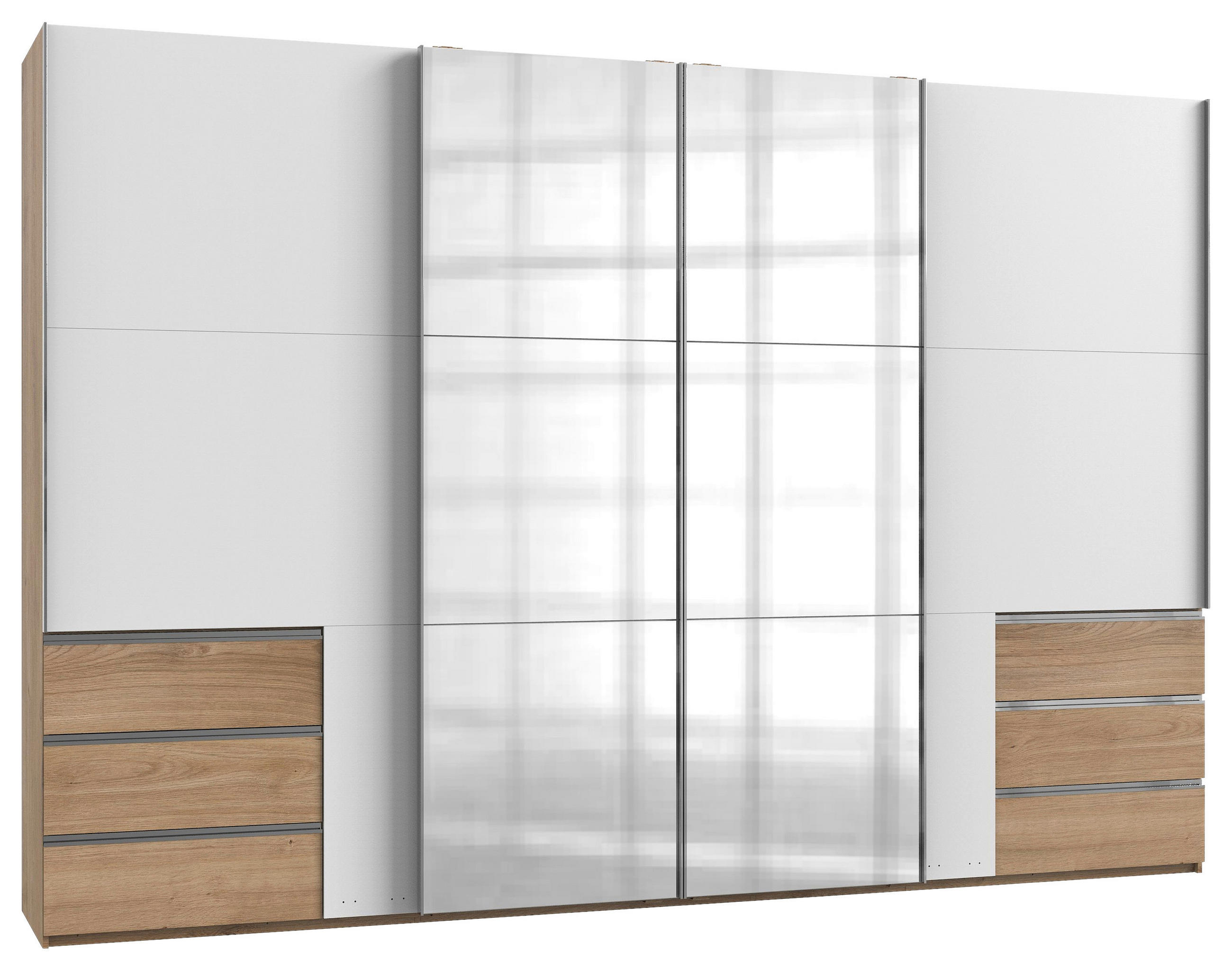 SCHWEBETÜRENSCHRANK 350/236/65 cm Weiß, Eichefarben  - Chromfarben/Eichefarben, MODERN, Holzwerkstoff (350/236/65cm) - MID.YOU