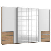 SCHWEBETÜRENSCHRANK 350/236/65 cm Eichefarben, Weiß  - Chromfarben/Eichefarben, MODERN, Holzwerkstoff (350/236/65cm) - MID.YOU