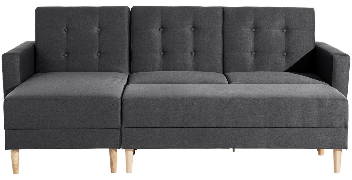 ECKSCHLAFSOFA inkl. Hocker  mit Schlafen auf Sitzhöhe Flachgewebe Graphitfarben  - Eschefarben/Graphitfarben, MODERN, Holz/Textil (223/152cm) - Max Winzer