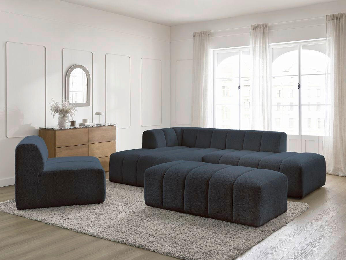 ECKSOFA Ottomane links  ANNECY Dunkelblau Bouclé  - Schwarz/Dunkelblau, MODERN, Kunststoff/Textil (170/262cm)