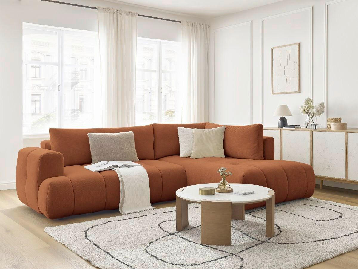 ECKSCHLAFSOFA FUJI Leinenoptik Orange  inkl.  - Schwarz/Orange, MODERN, Kunststoff/Textil (282/204cm)