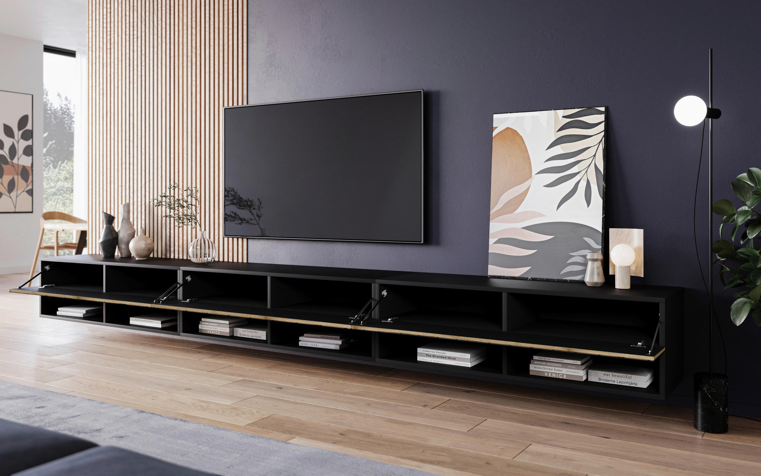TV-BÄNK  i 300/30/31 cm  - ek Wotan/svart, Lifestyle, trämaterial/plast (300/30/31cm) - Livetastic