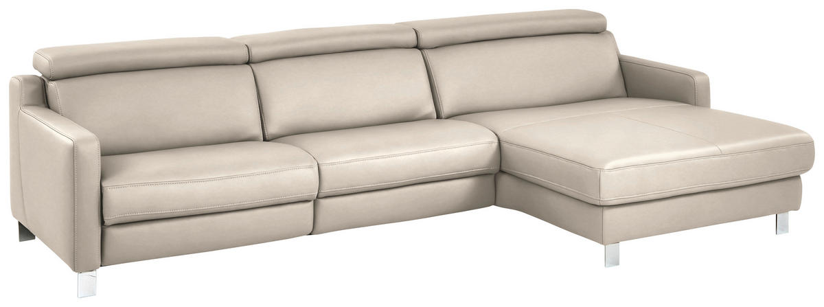 ECKSOFA Echtleder Greige  - Chromfarben/Greige, Design, Leder/Metall (291/176cm) - Valdera
