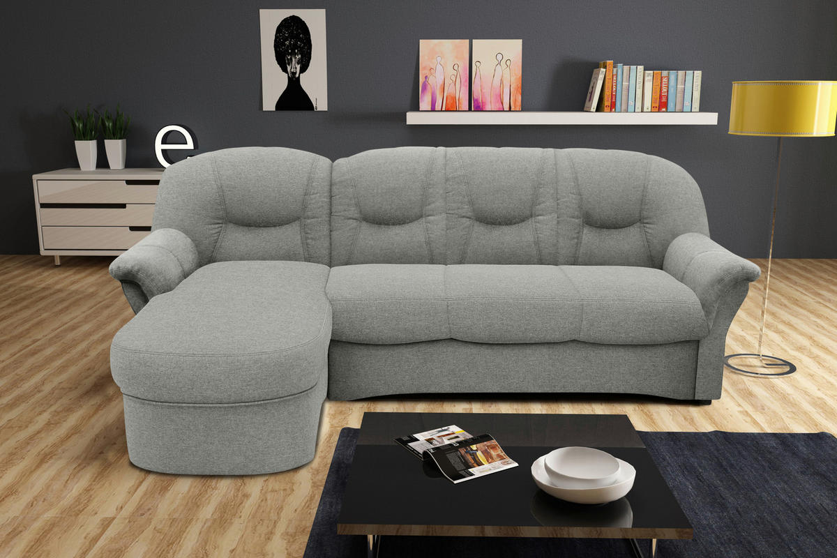 ECKSOFA Silberfarben Webstoff  - Silberfarben/Schwarz, KONVENTIONELL, Kunststoff/Textil (142/233cm) - MID.YOU