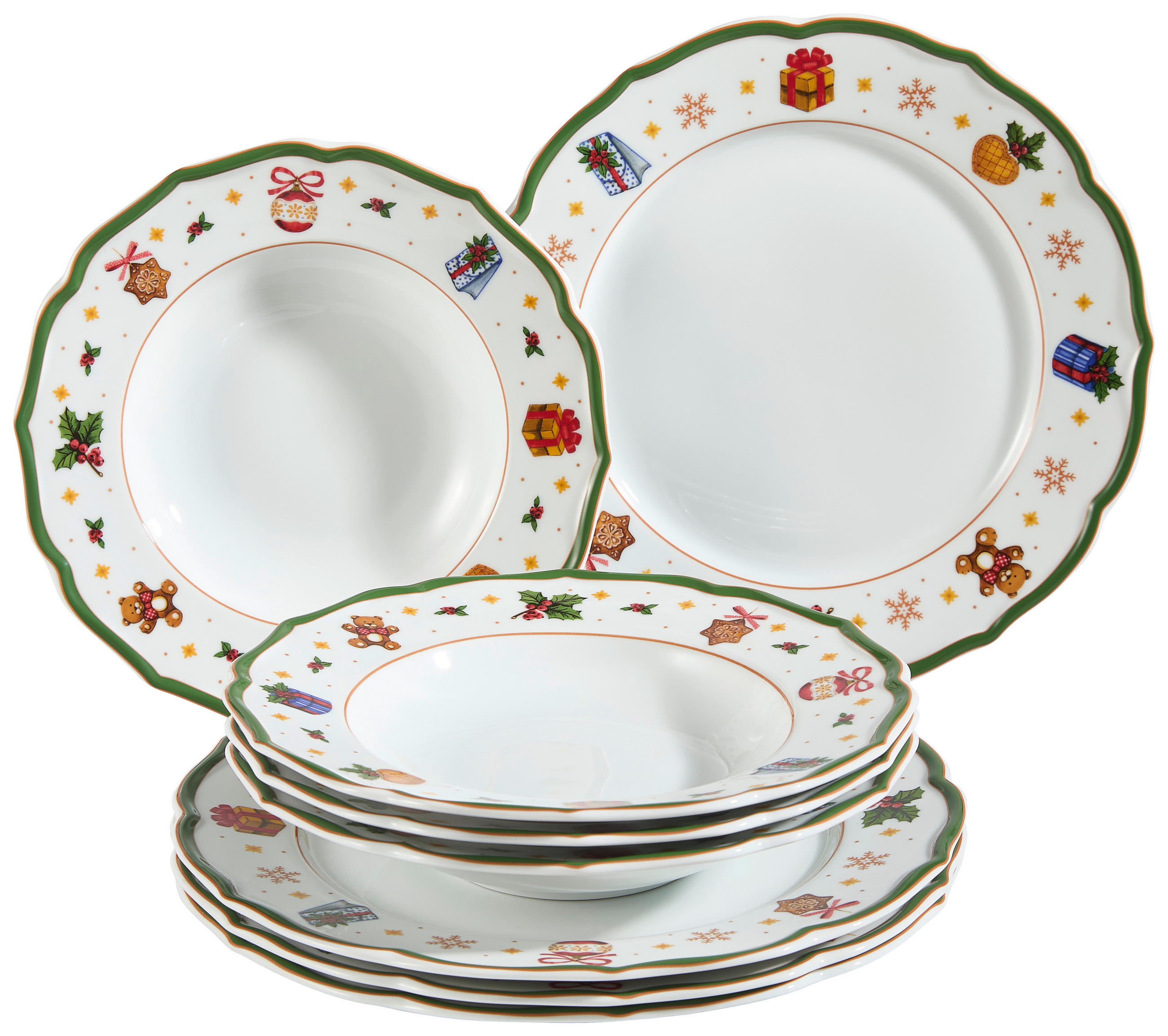 TAFELSERVICE Grün, Weiß 8-teilig 4 Personen  - Weiß/Grün, KONVENTIONELL, Keramik - X-Mas