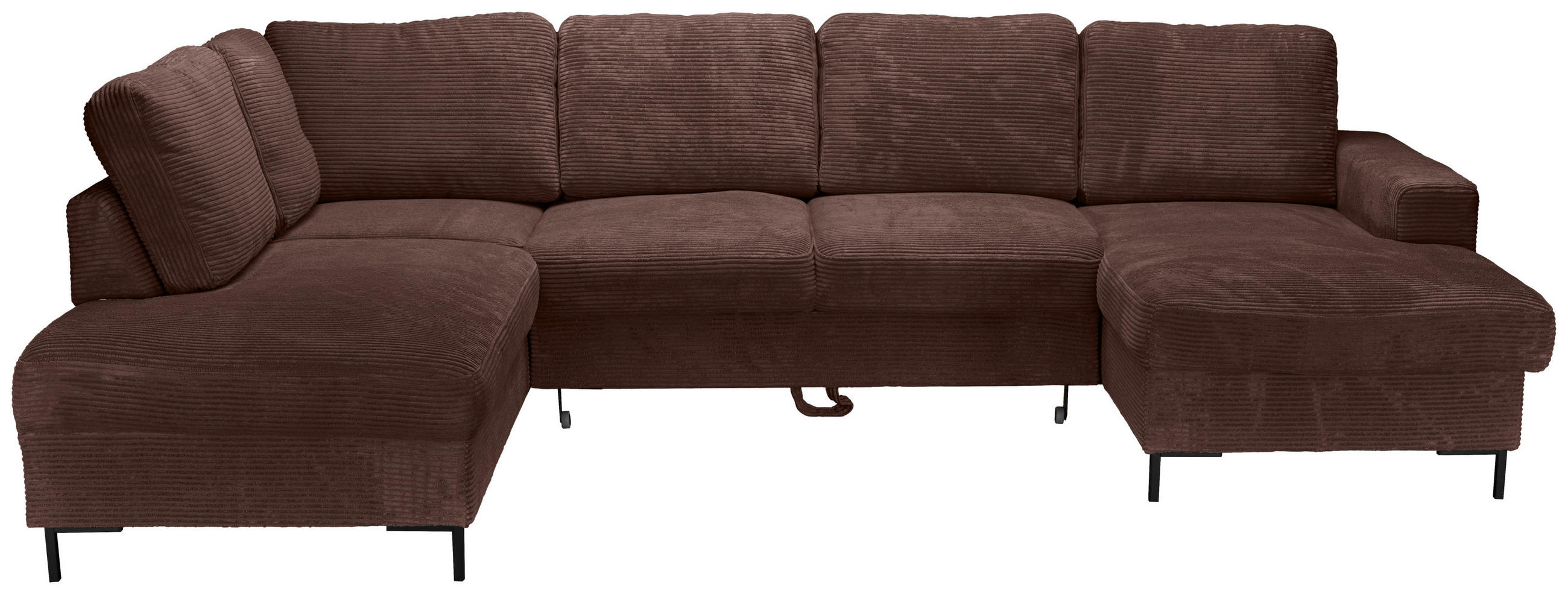 WOHNLANDSCHAFT Dunkelbraun Cord  - Dunkelbraun/Schwarz, KONVENTIONELL, Textil/Metall (197/303/148cm) - Carryhome