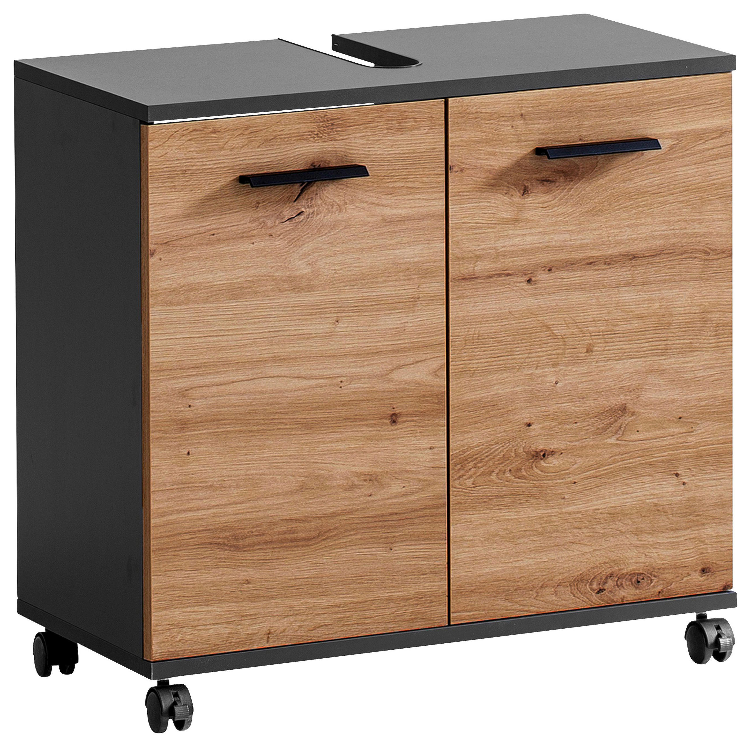 Stylife Waschbeckenunterschrank Palermo Anthrazit, Eiche Artisan 60x63.4x32.6 cm