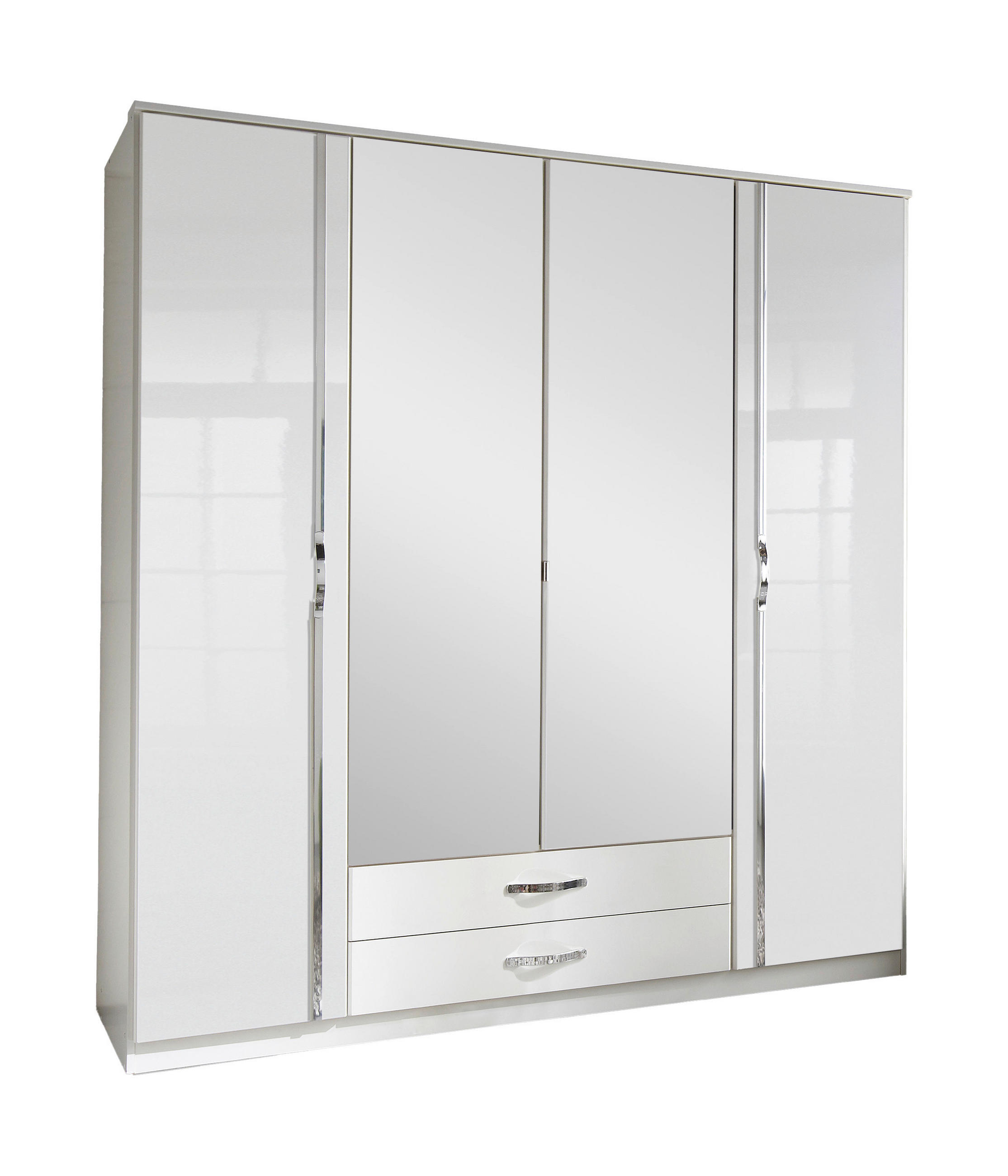 GARDEROB MED GÅNGJÄRNSDÖRRAR 180/199/58 cm 4-dörrar - vit/kromfärg, Modern, trämaterial/plast (180/199/58cm) - MID.YOU
