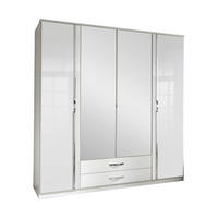 GARDEROB MED GÅNGJÄRNSDÖRRAR 180/199/58 cm 4-dörrar - vit/kromfärg, Modern, trämaterial/plast (180/199/58cm) - MID.YOU