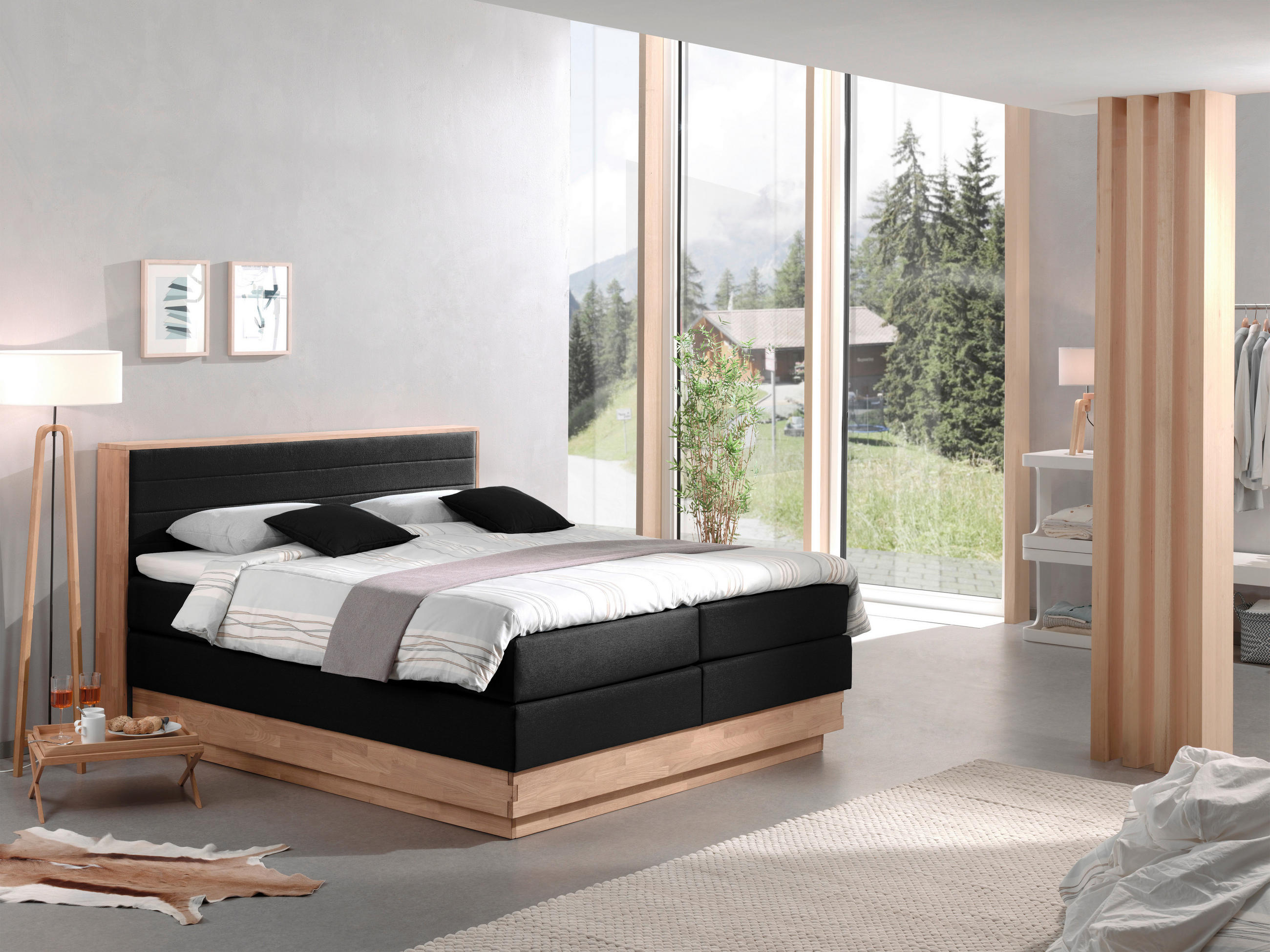 BOXSPRINGBETT 180/200 cm  in Schwarz, Eichefarben  - Eichefarben/Schwarz, MODERN, Holz/Kunststoff (180/200cm) - MID.YOU