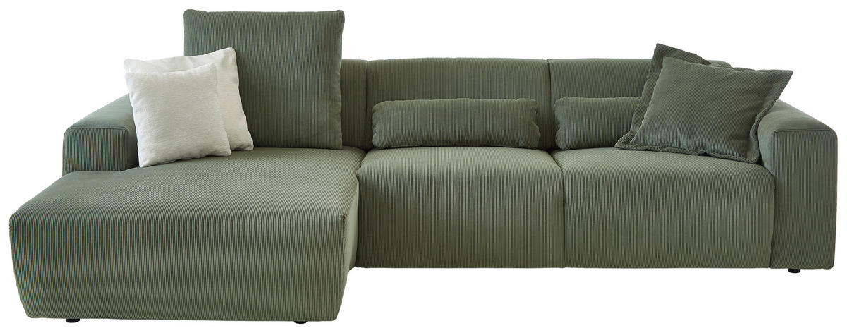 ECKSOFA in Feincord Waldgrün  - Waldgrün/Schwarz, Design, Kunststoff/Textil (174/302cm) - Beldomo Style