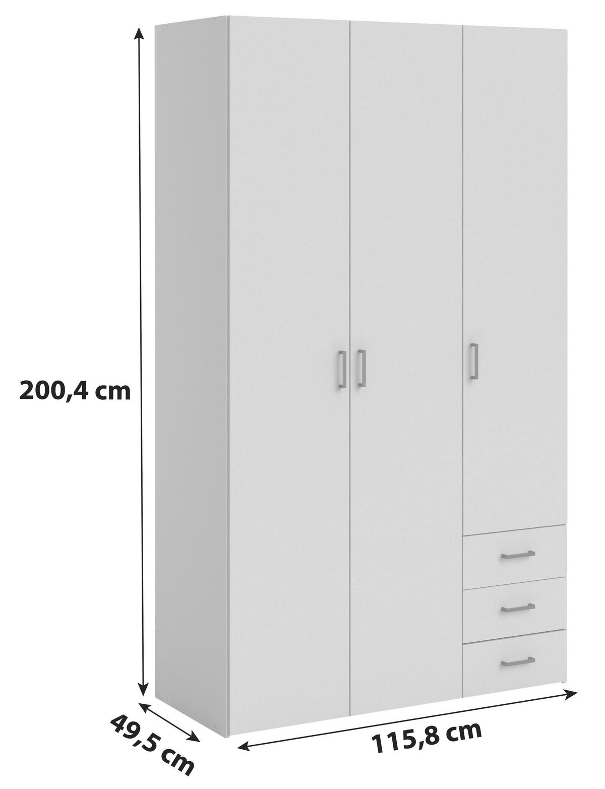 KLEIDERSCHRANK in Weiss  - Weiss/Silberfarben, Basics, Holzwerkstoff/Metall (115,8/200,4/49,5cm) - MID.YOU