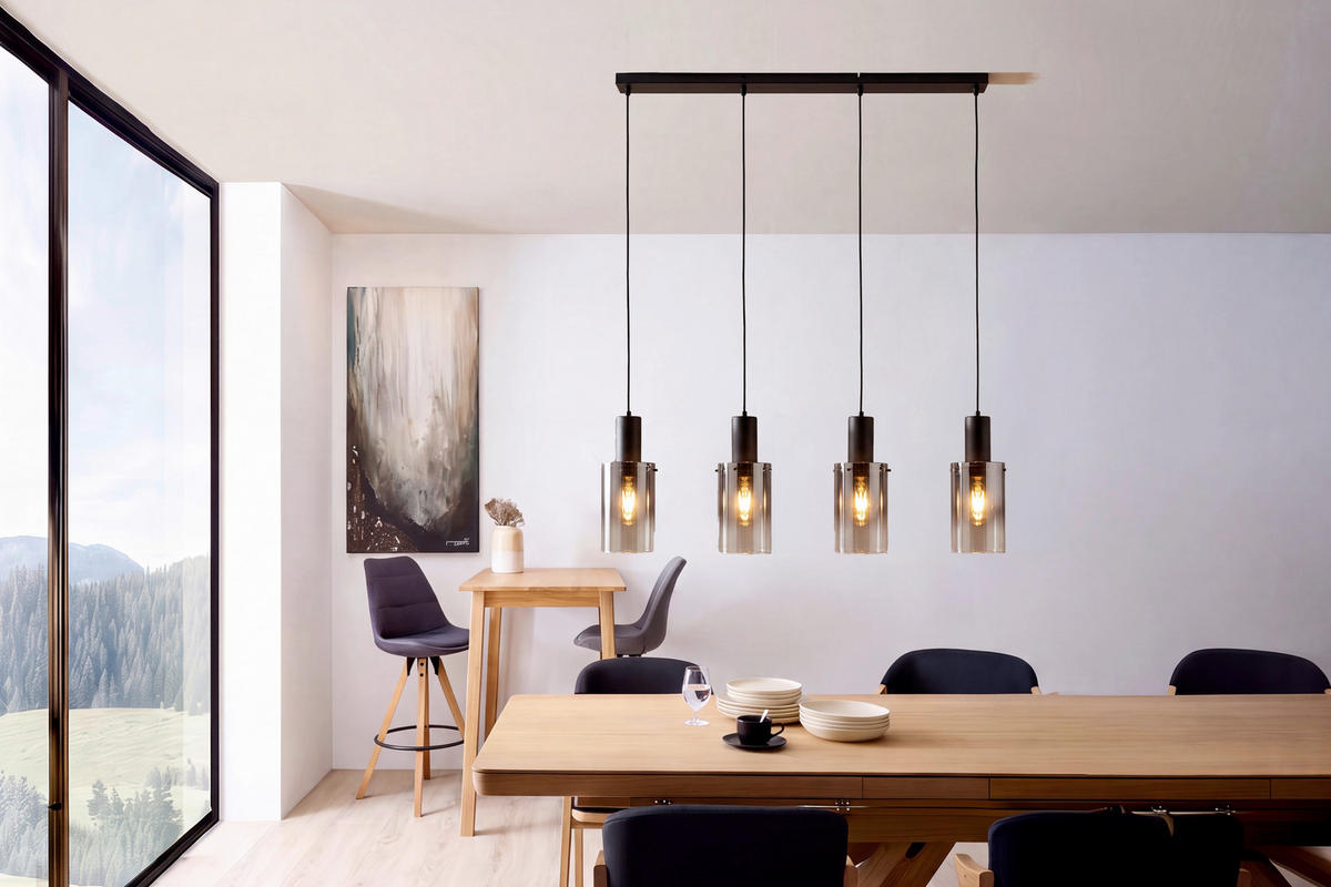 HÄNGELEUCHTE 102.5/12.5/150 cm  - Klar/Schwarz, Design, Glas/Kunststoff (102.5/12.5/150cm) - Globo