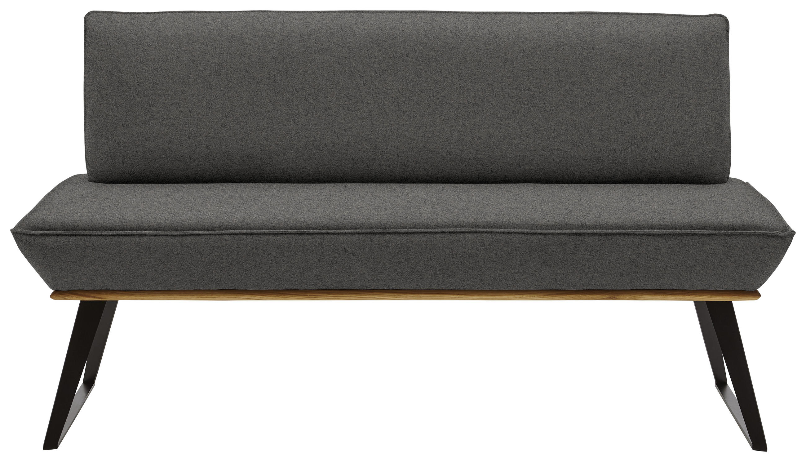 SITZBANK 180/87/64 cm Lederlook Schwarz, Eichefarben, Dunkelgrau Eiche massiv Metall  - Eichefarben/Dunkelgrau, Design, Holz/Textil (180/87/64cm) - Voleo