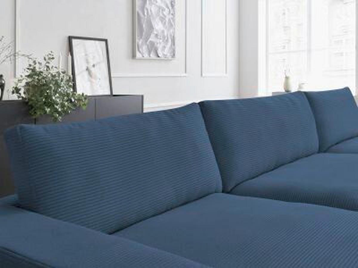 WOHNLANDSCHAFT LEONARD Dunkelblau Cord  - Schwarz/Dunkelblau, MODERN, Kunststoff/Textil (159/404/159cm)