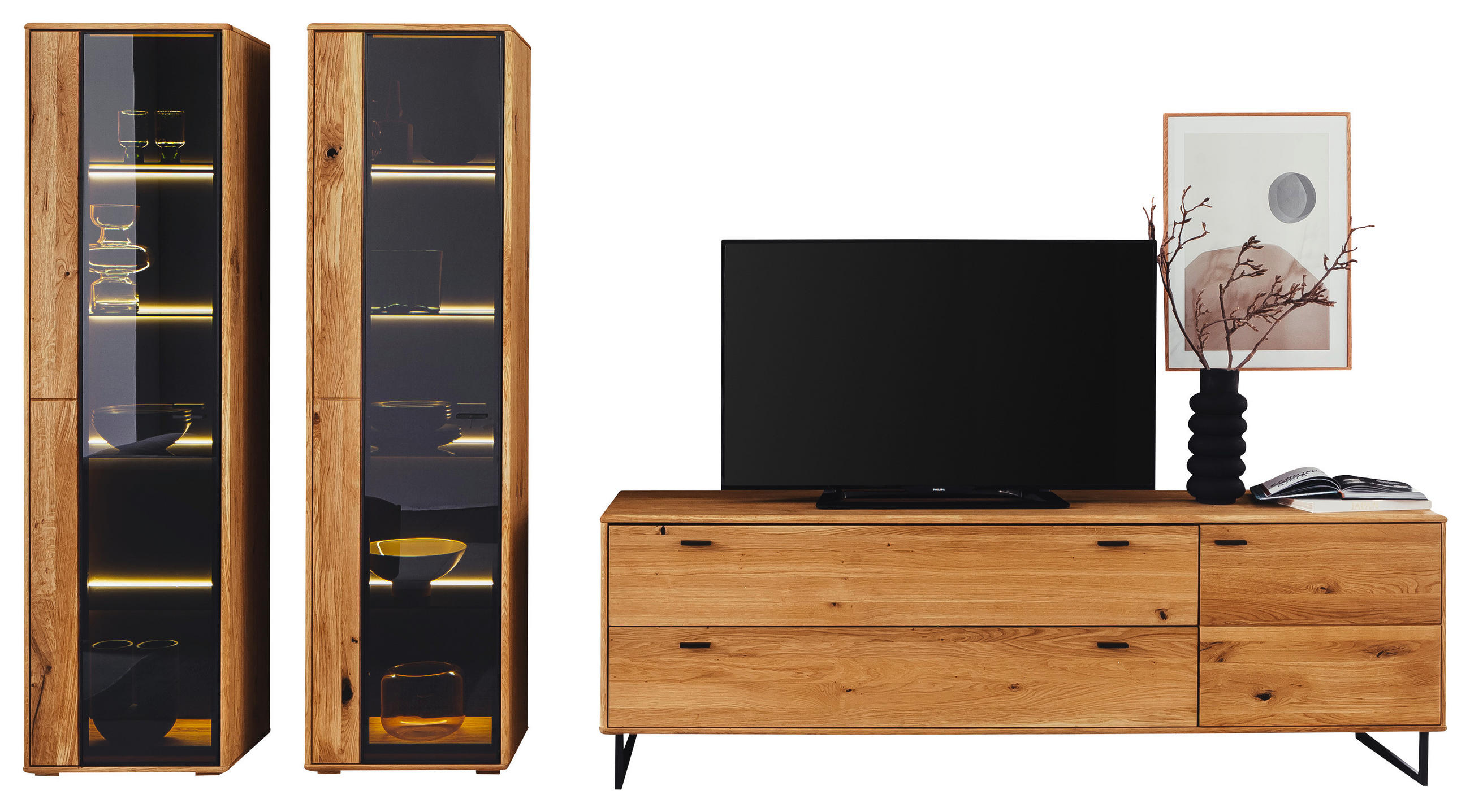 WOHNWAND in Wildeiche 333/190/50 cm - Wildeiche/Anthrazit, Design, Glas/Holz (333/190/50cm) - MID.YOU