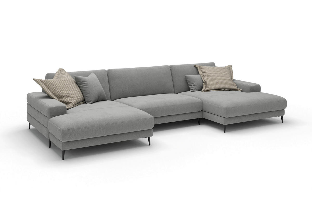WOHNLANDSCHAFT Badia Base Silberfarben Feincord  - Silberfarben/Schwarz, Design, Textil/Metall (177/376/177cm) - Dieter Knoll