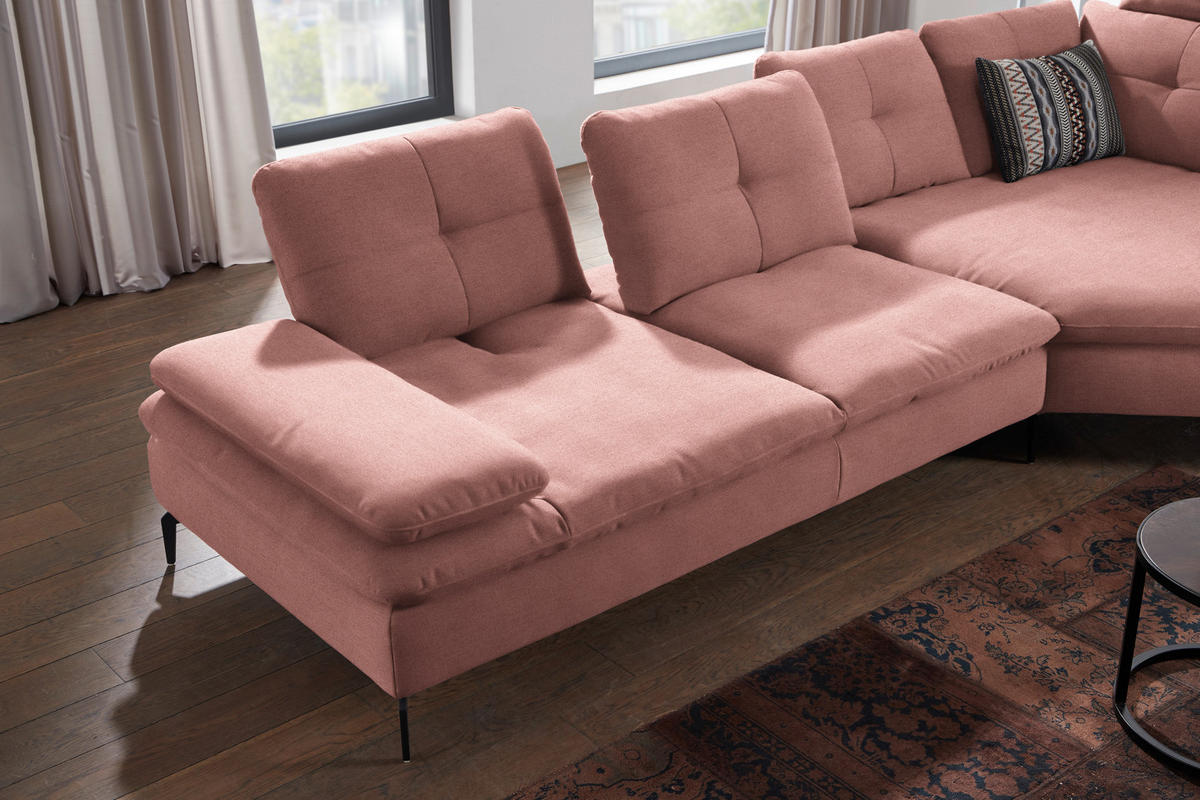 ECKSOFA in Flachgewebe Altrosa  - Schwarz/Altrosa, Design, Textil/Metall (344/157cm) - Chilliano