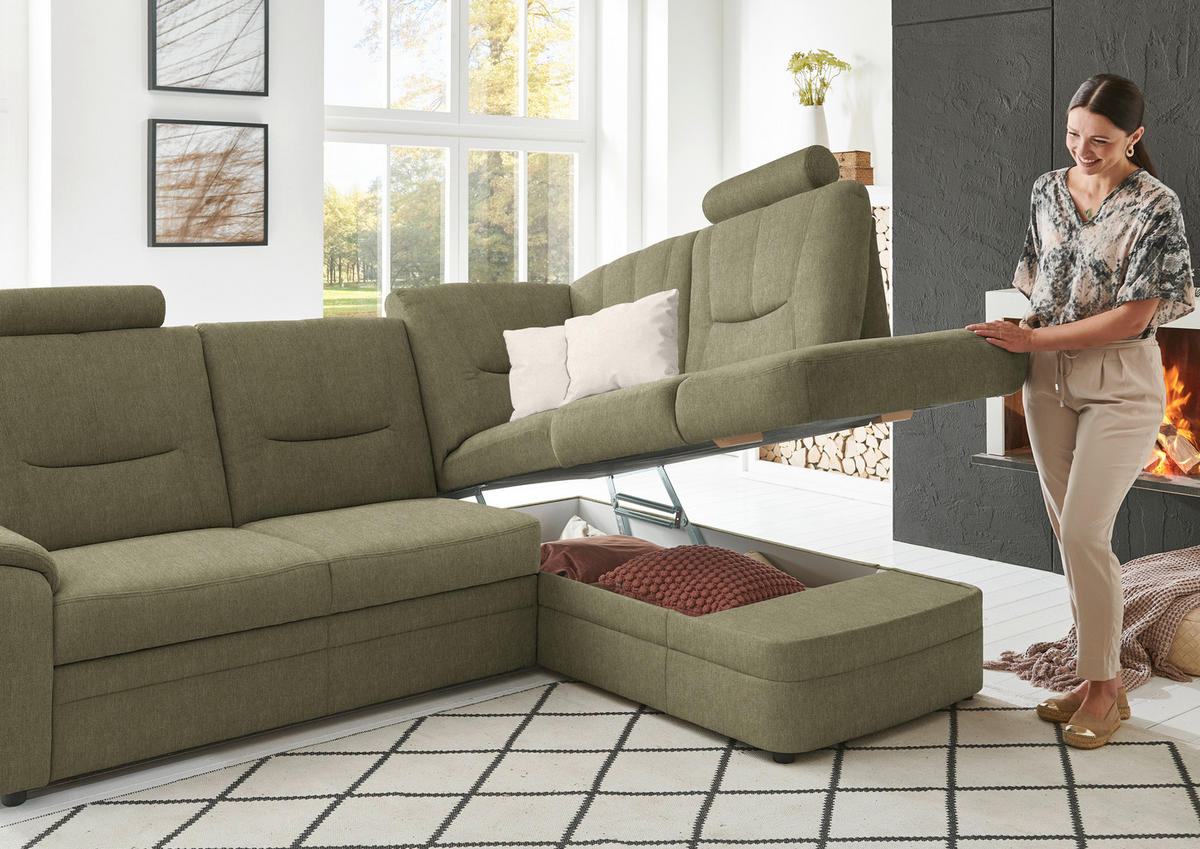ECKSOFA  in Chenille Grün  235/185 cm  - Schwarz/Grün, KONVENTIONELL, Kunststoff/Textil (235/185cm) - Beldomo Comfort