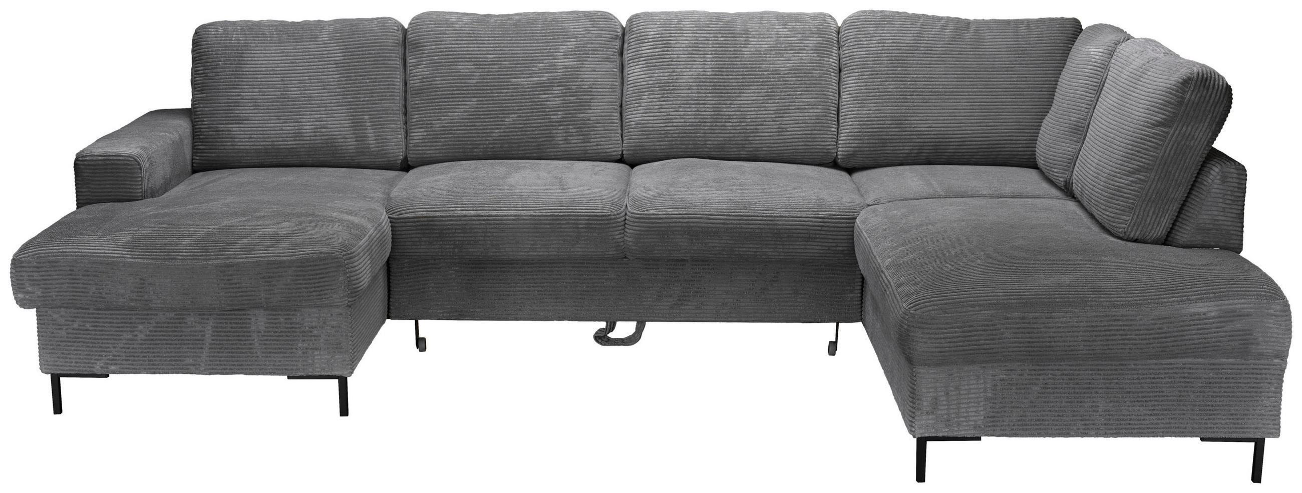 WOHNLANDSCHAFT Dunkelgrau Cord  - Dunkelgrau/Schwarz, KONVENTIONELL, Textil/Metall (148/303/197cm) - Carryhome