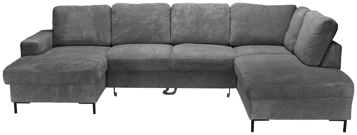 WOHNLANDSCHAFT Dunkelgrau Cord  - Dunkelgrau/Schwarz, KONVENTIONELL, Textil/Metall (148/303/197cm) - Carryhome