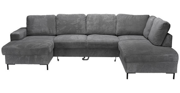 WOHNLANDSCHAFT Dunkelgrau Cord  - Dunkelgrau/Schwarz, KONVENTIONELL, Textil/Metall (148/303/197cm) - Carryhome