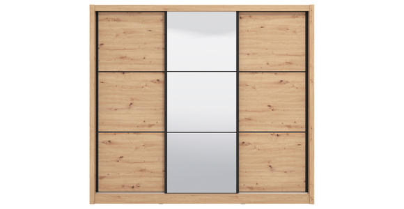 SCHIEBETÜRENSCHRANK 242/215,5/60 cm 3-türig Eiche Artisan - Schwarz/Eiche Artisan, Basics, Glas/Holzwerkstoff (242/215,5/60cm) - Xora