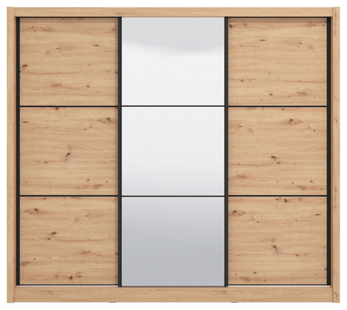 SCHIEBETÜRENSCHRANK 242/215,5/60 cm 3-türig Eiche Artisan  - Schwarz/Eiche Artisan, Basics, Glas/Holzwerkstoff (242/215,5/60cm) - Xora