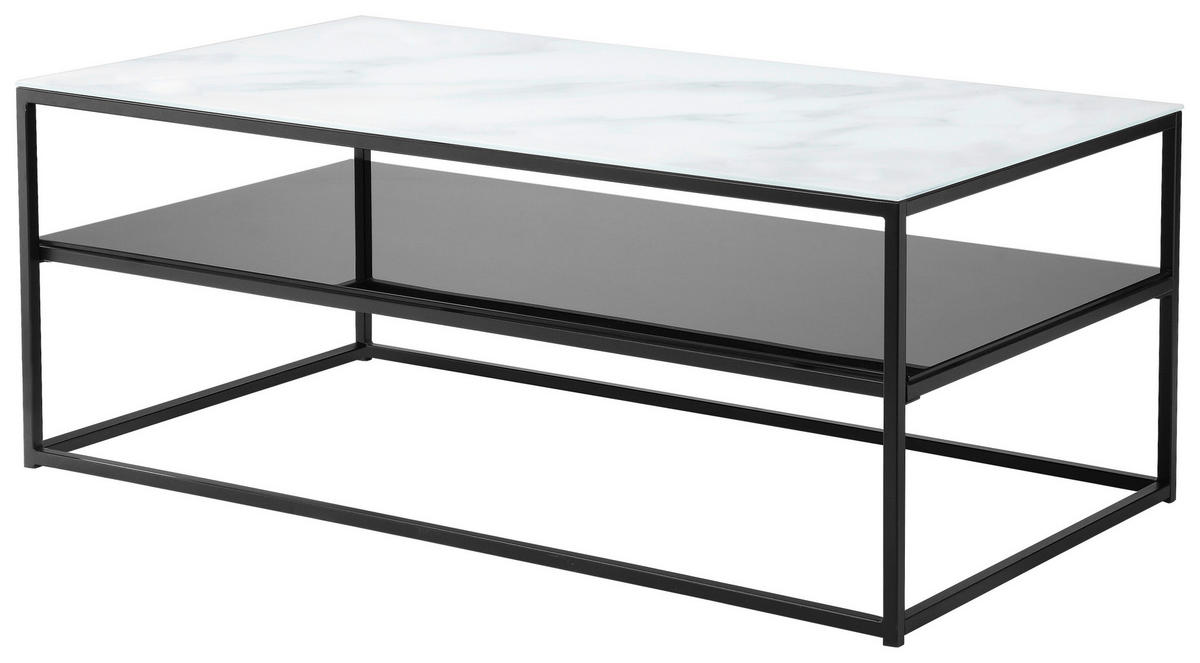 COUCHTISCH in Metall, Glas 110/60/43 cm  - Schwarz/Weiß, Design, Glas/Metall (110/60/43cm) - Livetastic