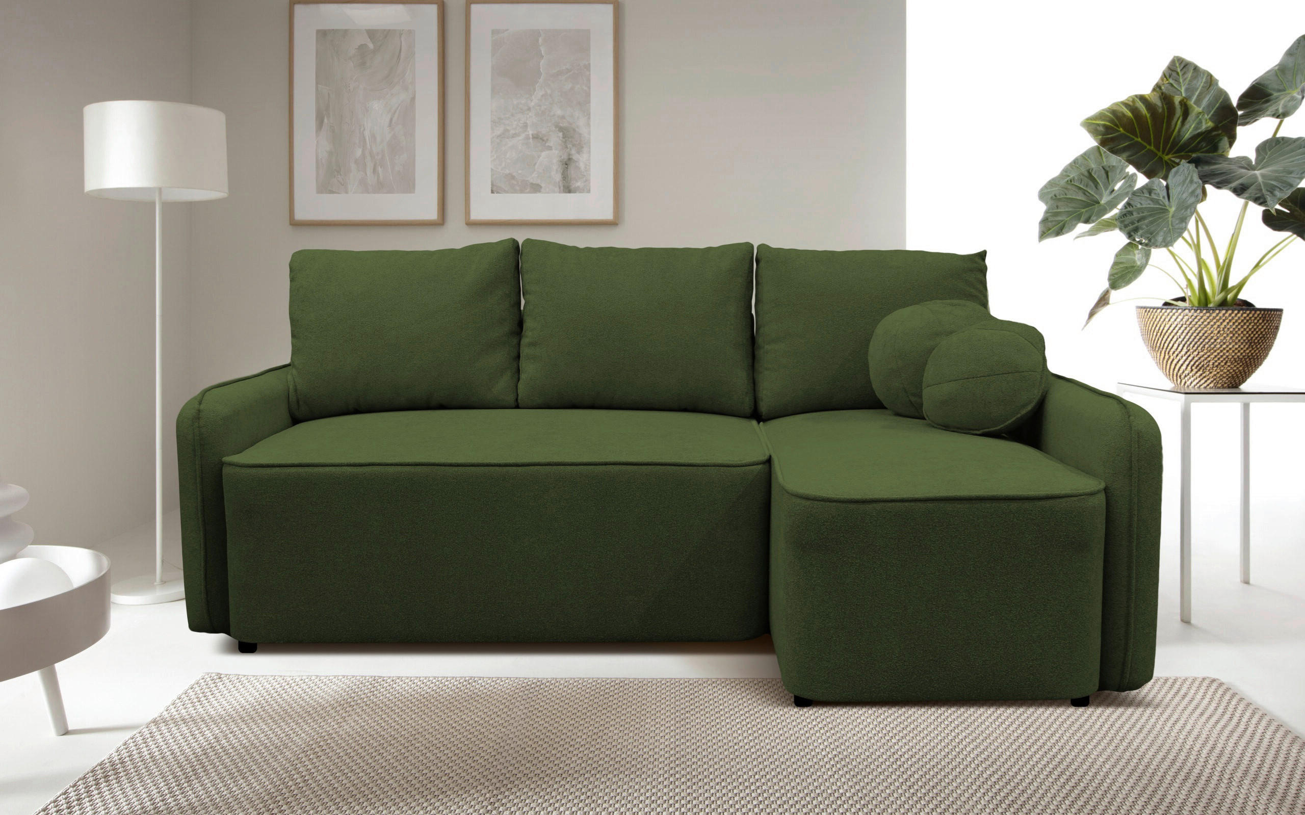 ECKSOFA in Struktur, Bouclé Grün  - Schwarz/Grün, Design, Kunststoff/Textil (209/143cm) - MID.YOU