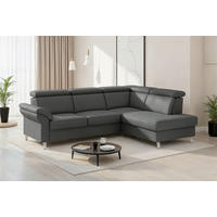 ECKSOFA 245/194 cm ARNGAST E in Echtleder Anthrazit Kopfteilverstellung  245/194 cm  - Chromfarben/Anthrazit, Basics, Leder/Textil (245/194cm) - Sit & More