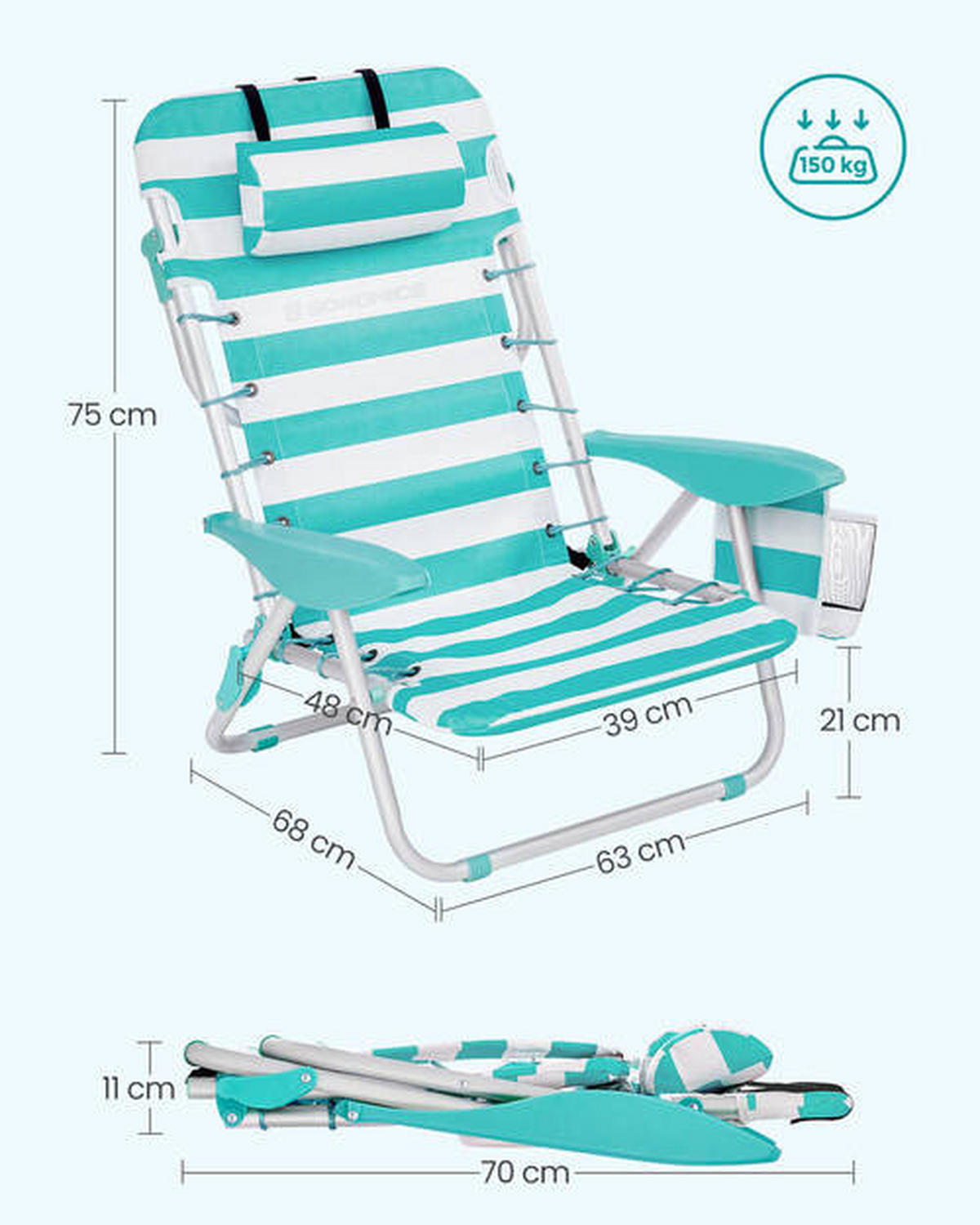 STRANDSTUHL Aluminium Weiß, Mintgrün  - Weiß/Mintgrün, Basics, Textil/Metall (63/75/68cm) - Modante