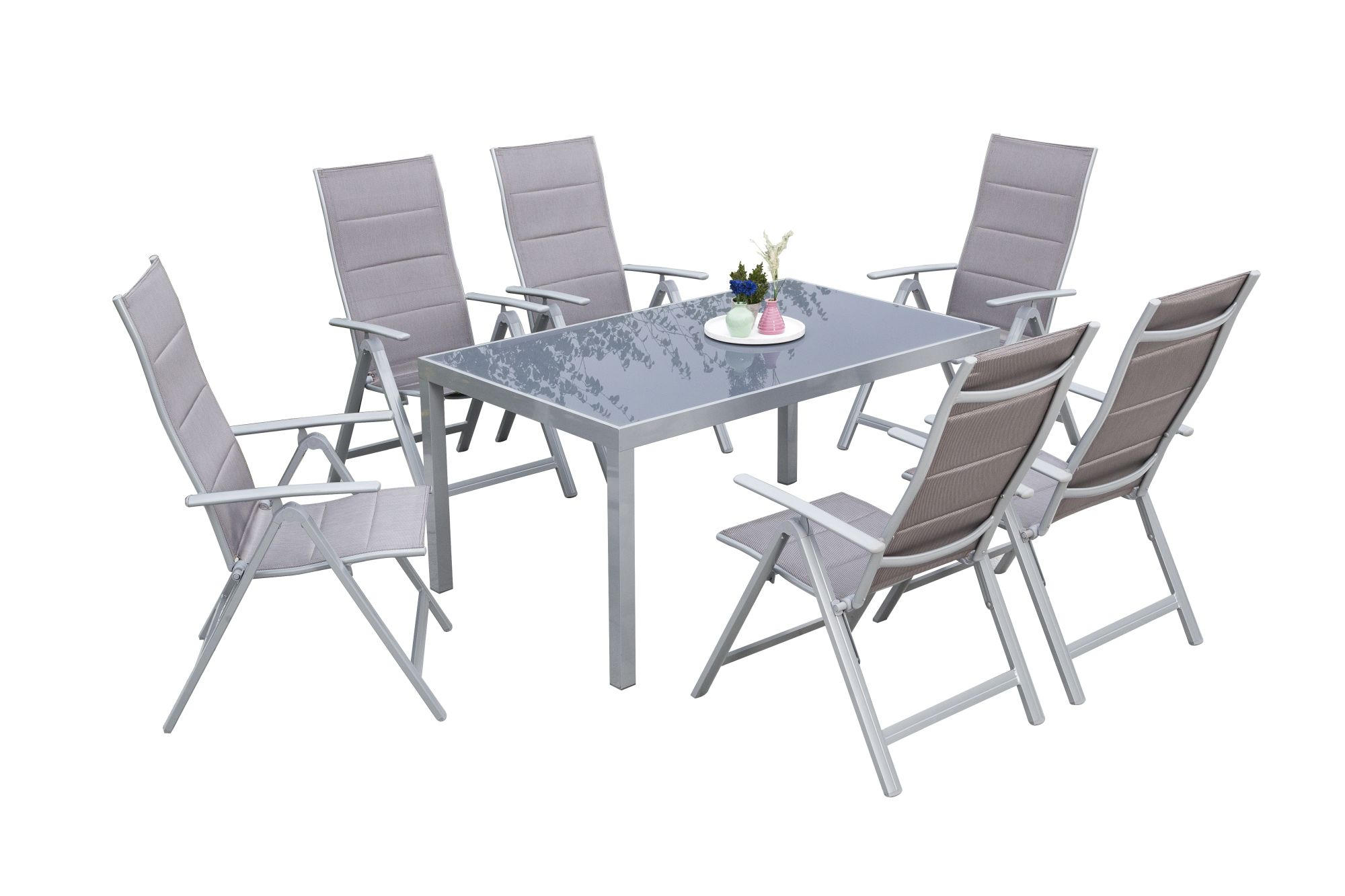 GARTENTISCHGRUPPE Aluminium  - Silberfarben/Braun, ROMANTIK / LANDHAUS, Glas/Textil - Gardenson