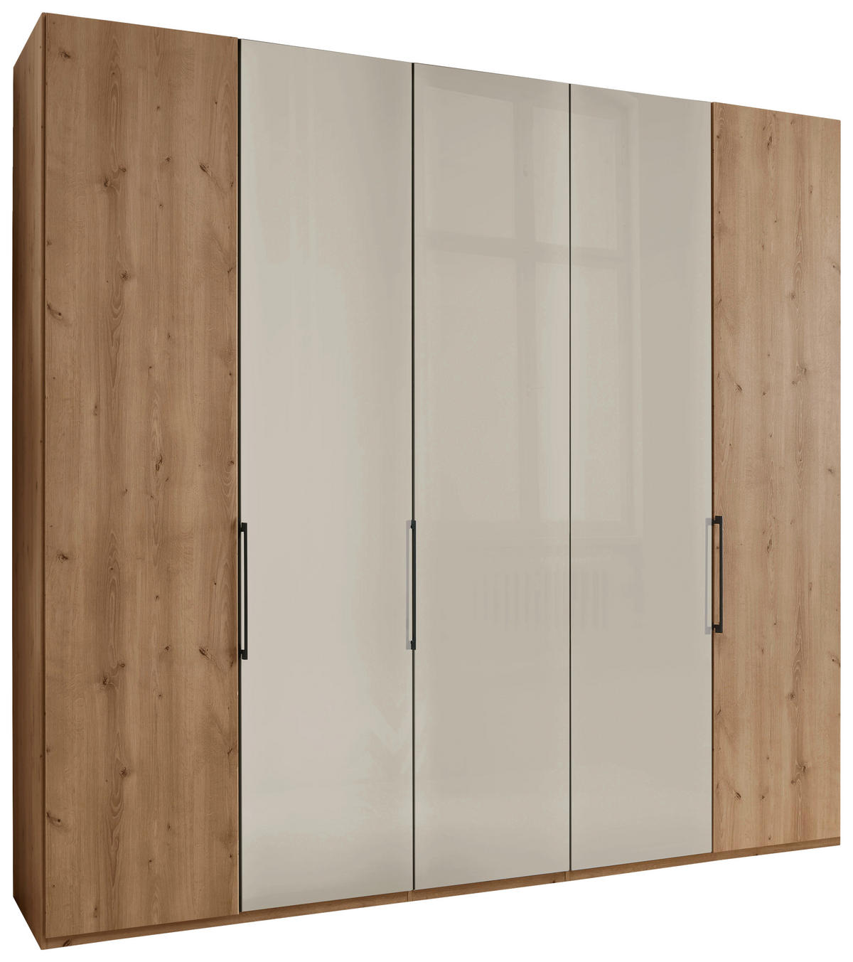 DREHTÜRENSCHRANK in Champagner, Eiche Bianco  - Schieferfarben/Eiche Bianco, Konventionell, Glas/Holzwerkstoff (250/216/58cm) - Dieter Knoll