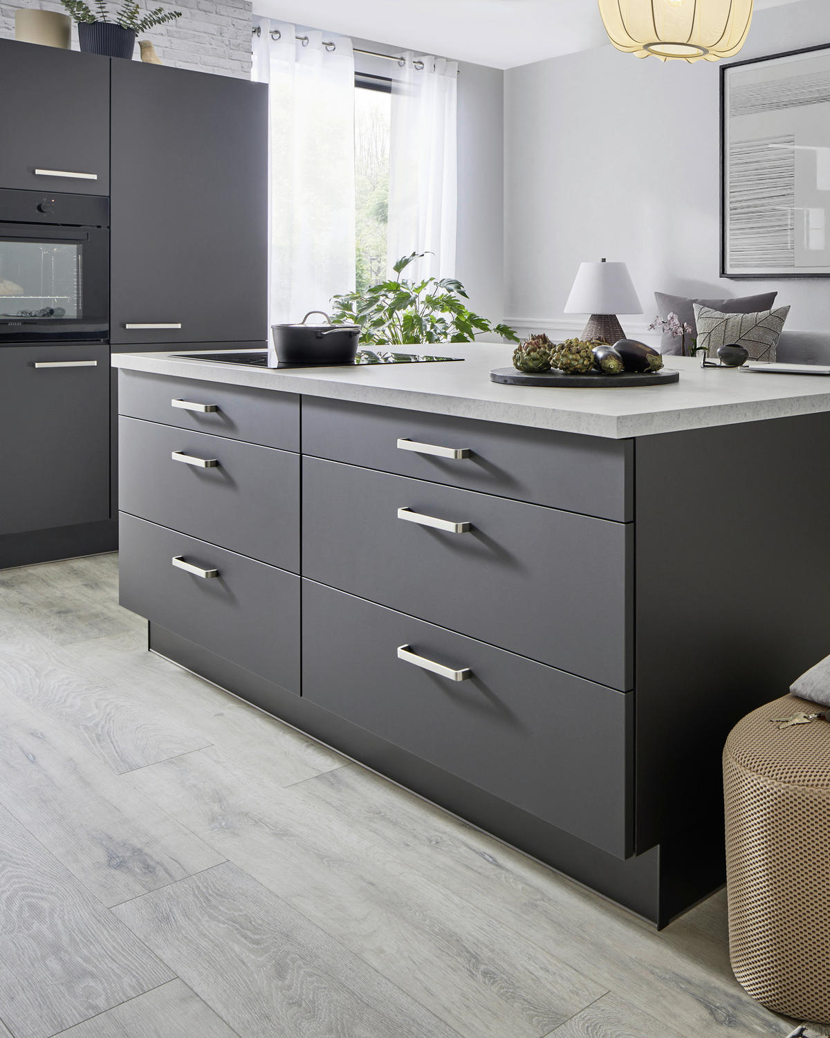 ECKKÜCHE 240/120 cm  in Graphitfarben  - Edelstahlfarben/Hellgrau, KONVENTIONELL, Glas/Holzwerkstoff (240/120cm) - Venda