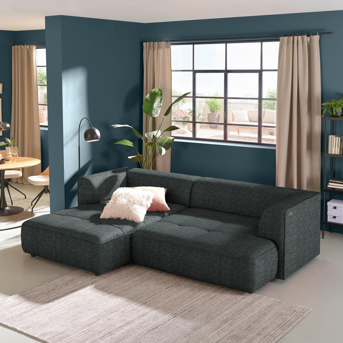ECKSOFA  in Webstoff Dunkelgrau  188/288 cm  - Dunkelgrau/Schwarz, Design, Kunststoff/Textil (188/288cm) - Welnova