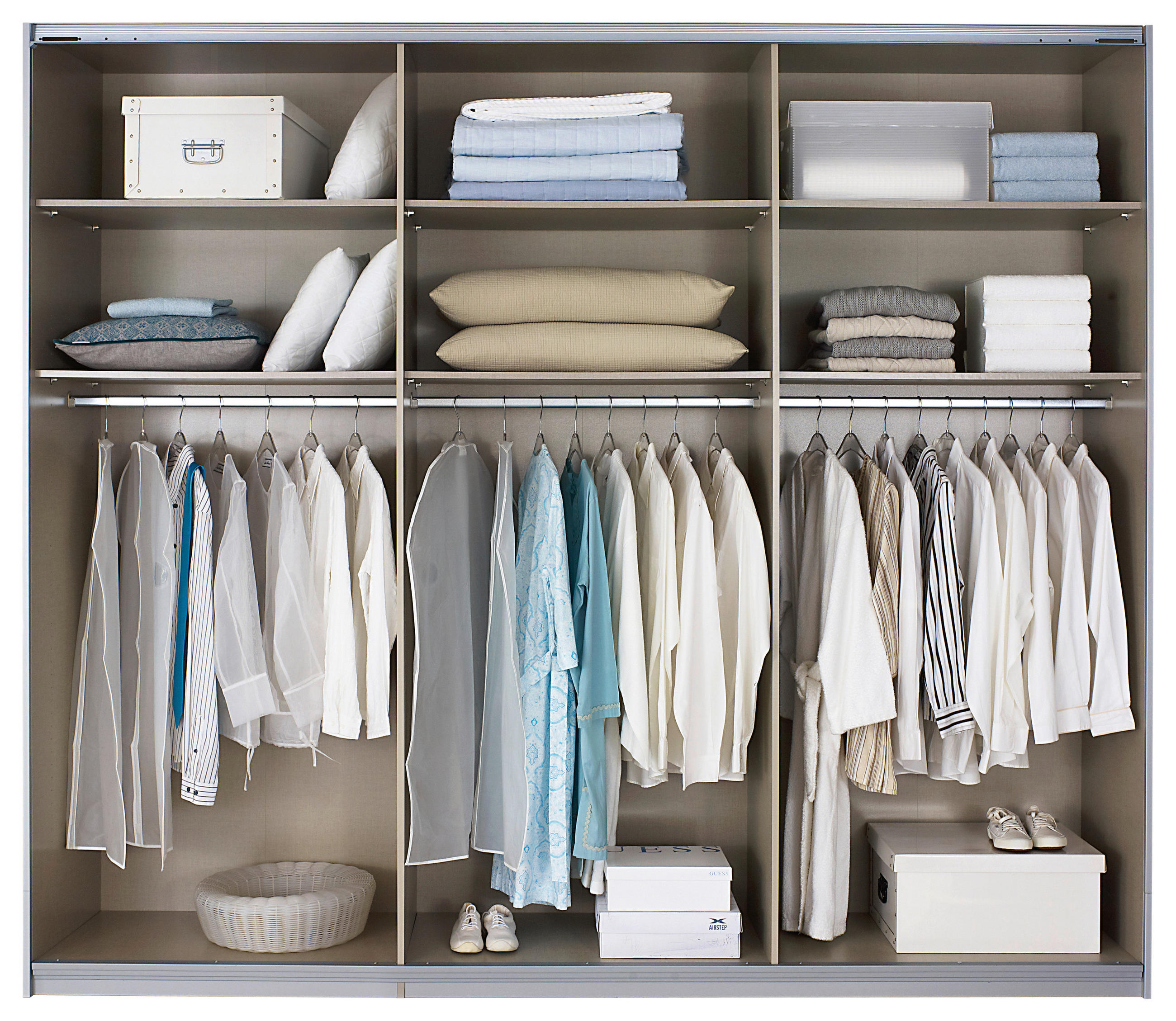 SCHWEBETÜRENSCHRANK 271/230/62 cm 3-türig Weiß  - Alufarben/Weiß, MODERN, Holzwerkstoff/Metall (271/230/62cm) - Rauch Möbel