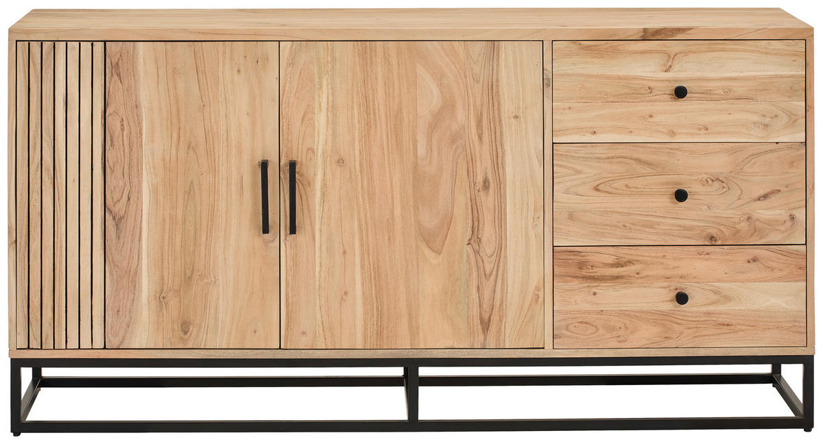SIDEBOARD  160/80/42 cm 3 Schublade(n)  - Schwarz/Naturfarben, Design, Holz/Metall (160/80/42cm) - Livetastic