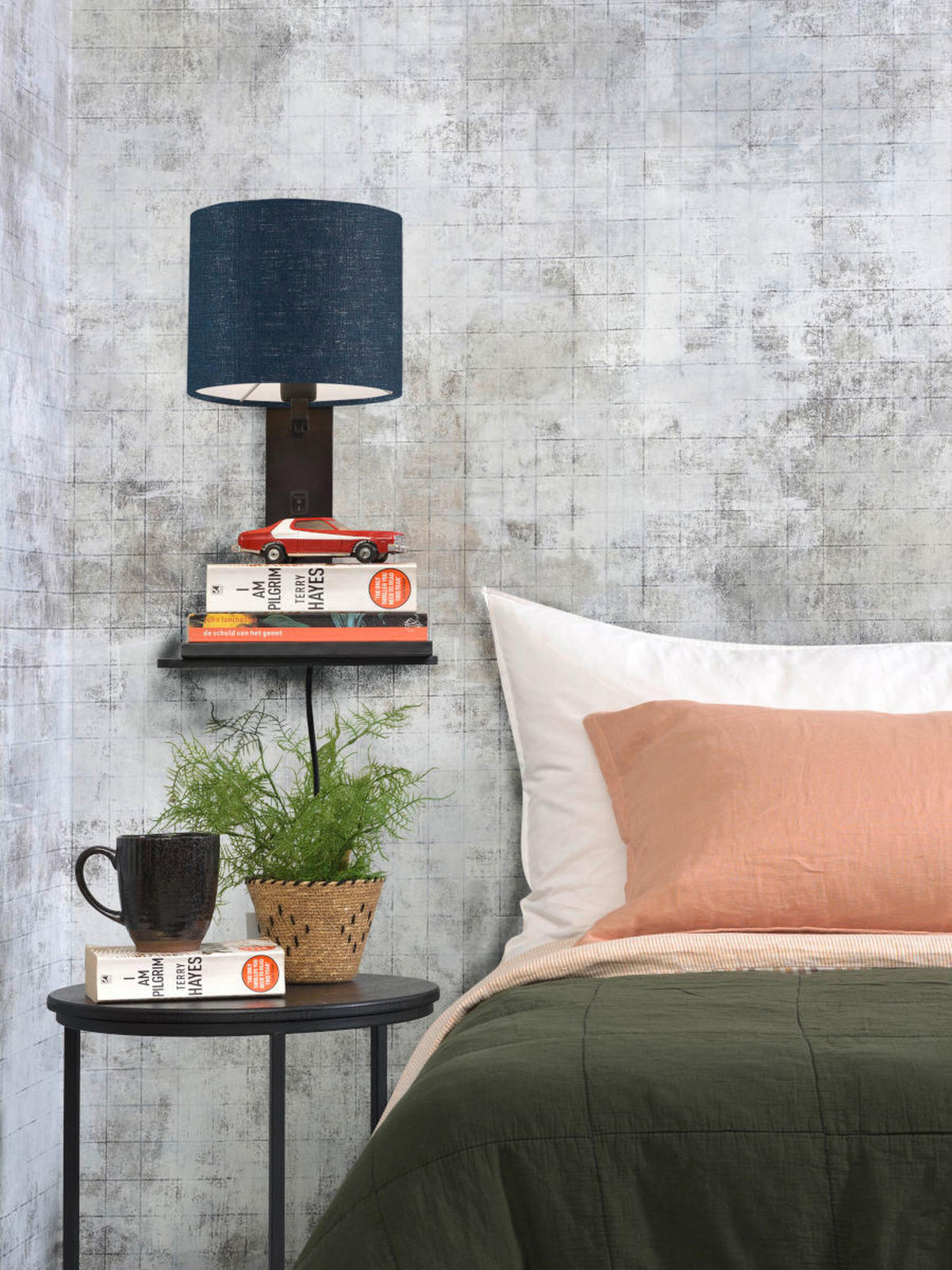 WANDLEUCHTE GOOD&MOJO  19/24/36 cm  - Blau/Schwarz, Trend, Holz/Textil (19/24/36cm) - Good & Mojo