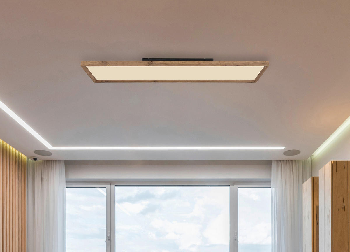 LED-DECKENLEUCHTE 36 W    120/30/8,5 cm  - Weiss/Opal, Natur, Holzwerkstoff/Kunststoff (120/30/8,5cm) - Globo