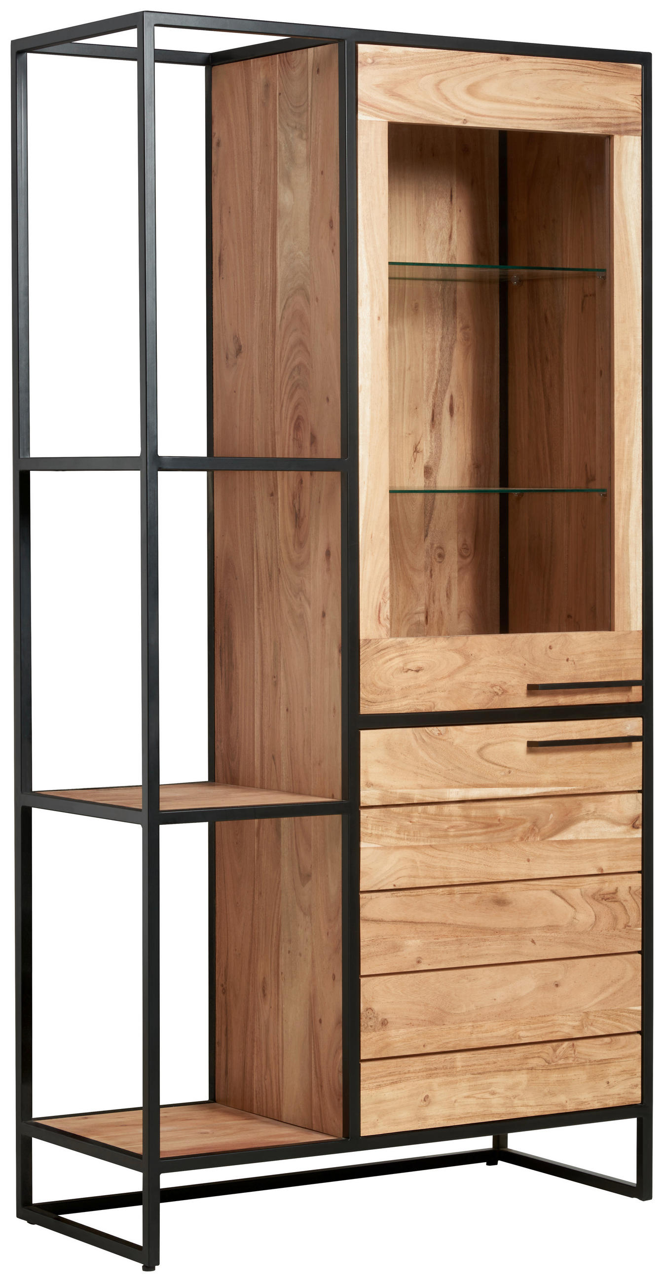 VITRINE in massiv Akazie Honig, Schwarz  - Schwarz/Honig, Design, Glas/Holz (93/184/42cm) - MID.YOU