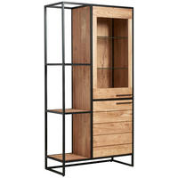 VITRINE in massiv Akazie Honig, Schwarz  - Schwarz/Honig, Design, Glas/Holz (93/184/42cm) - MID.YOU