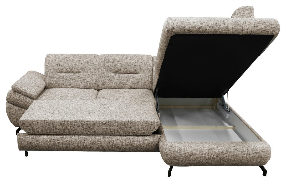 ECKSOFA Hellbraun Struktur, Plüsch  - Hellbraun/Schwarz, Design, Textil/Metall (274/201cm) - MID.YOU