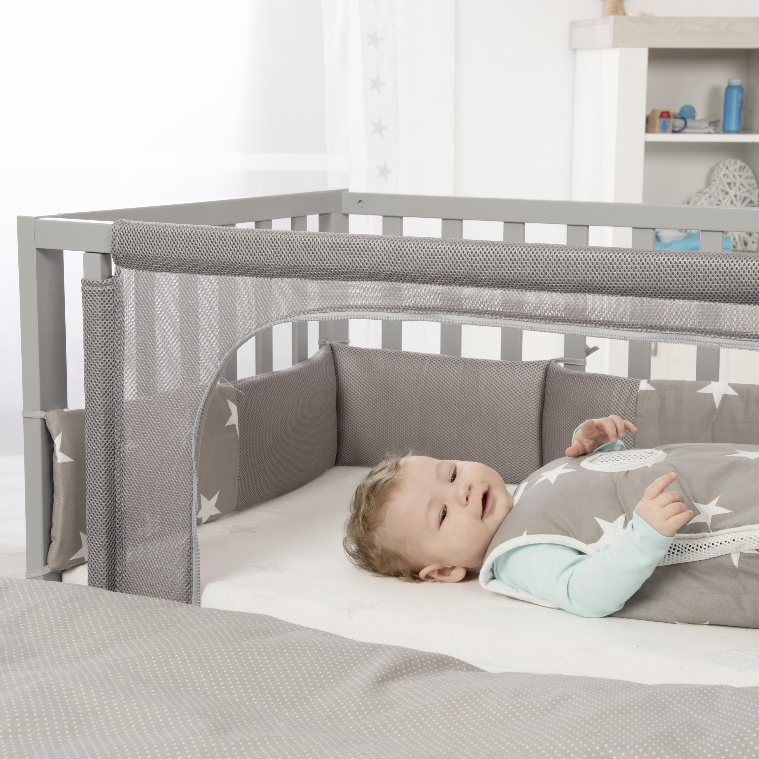 BEISTELLBETT roba Little Stars  - Taupe/Grau, Basics, Holzwerkstoff/Textil (66/79,5/126cm) - Roba