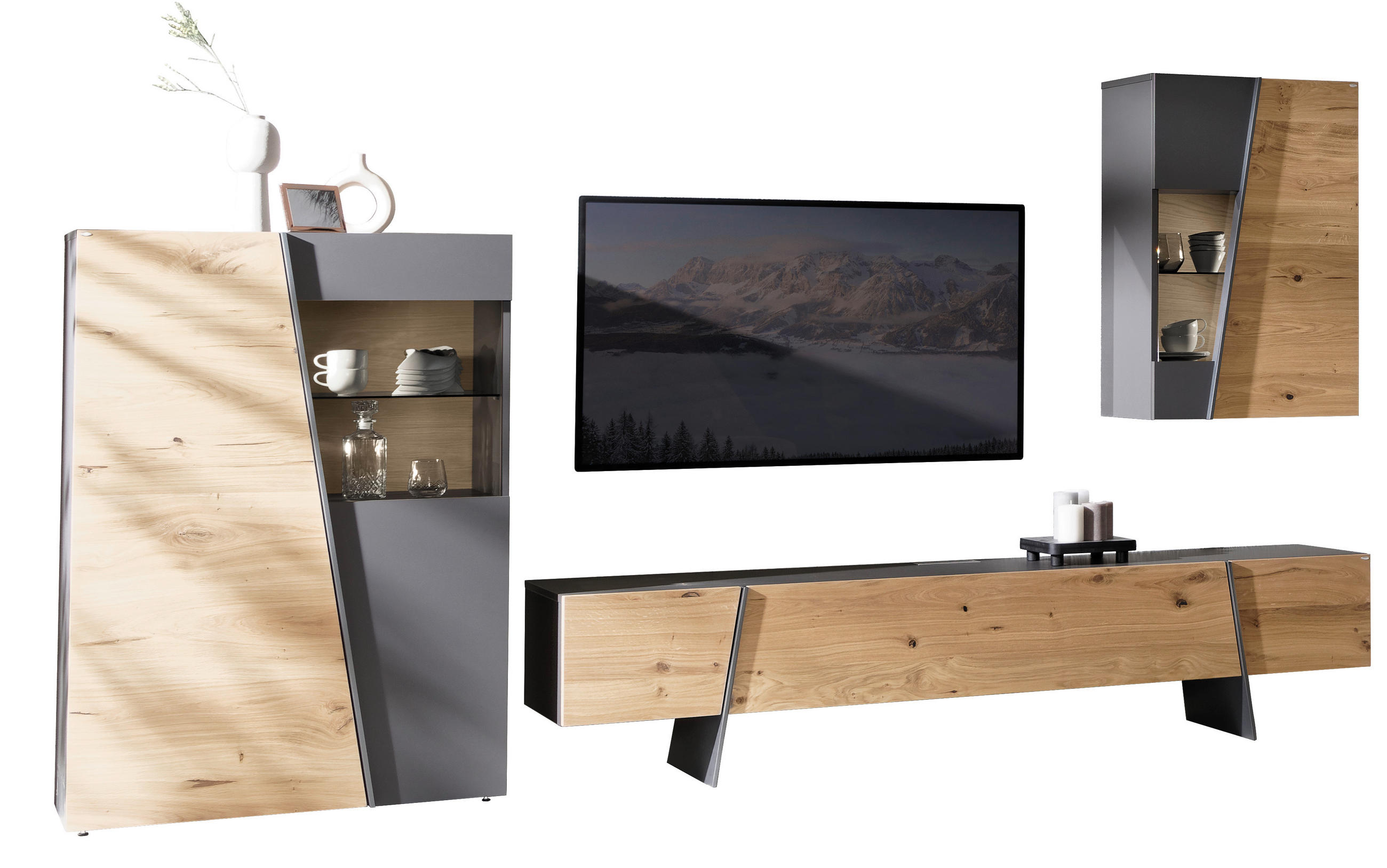 Voglauer Wohnwand Graphit, 332x184x45 cm